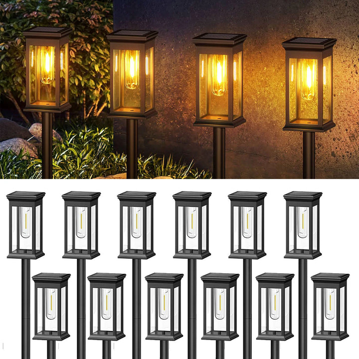 Super Bright Solar Garden Lights - 800mAh 12Hrs 50 Lumens 2700K Warm White Waterproof LED Pathway Lights for Yard, Patio, Walkway | NoxLumin