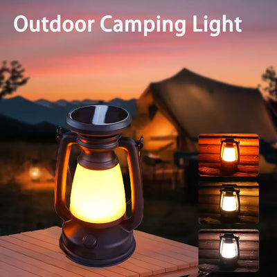 Solar & USB Rechargeable Vintage LED Camping Lantern | Dimmable Portable Tent Light | Adjustable Color Temperature (3000-5000K)