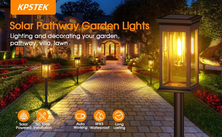super bright solar garden lights - 800mah 12hrs 50 lumens 2700k warm white waterproof led pathway lights for yard, patio, walkway - NoxLumin - 2