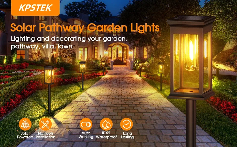 super bright solar garden lights - 800mah 12hrs 50 lumens 2700k warm white waterproof led pathway lights for yard, patio, walkway - NoxLumin - 2