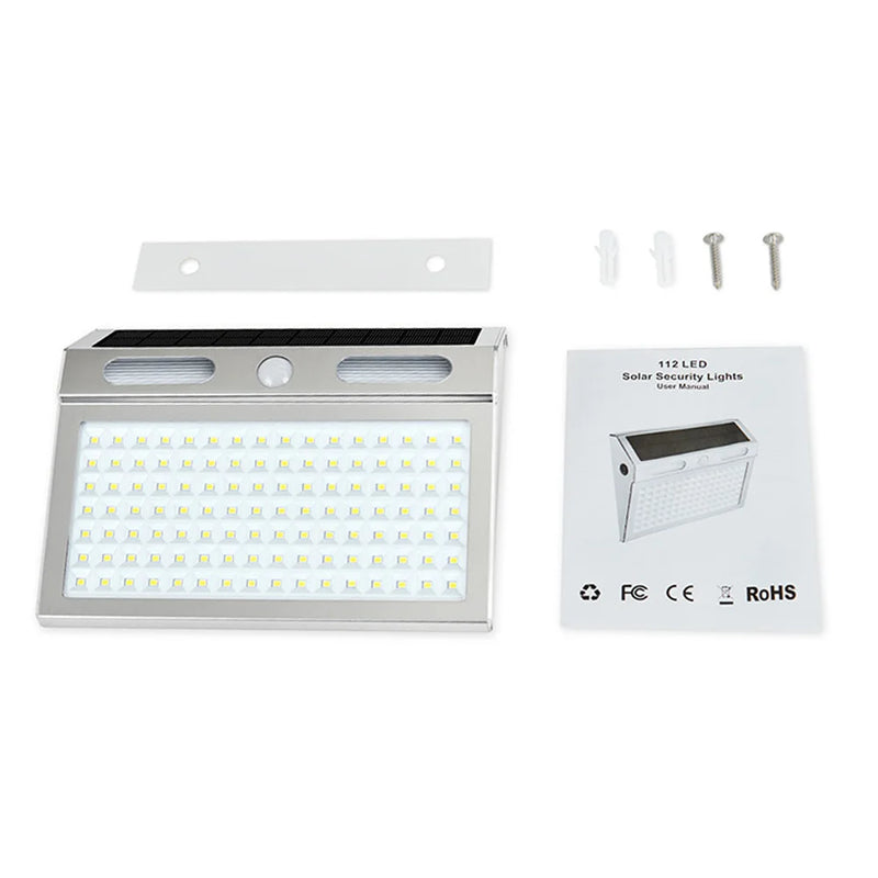 Applique solaire murale avec détecteur de mouvement - Projecteur de sécurité à 112 LED, étanche IP65, 4 modes, batterie 2200 mAh | NoxLumin