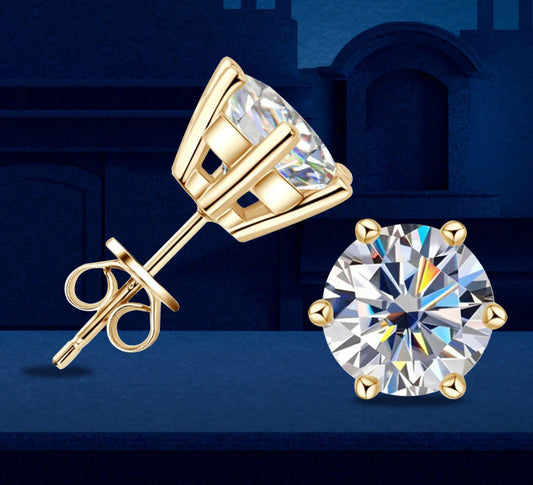 0.5-2ct Moissanite Diamond Stud Earrings Yellow Gold Plated Wedding Earring for Women Men Luxury Jewelry