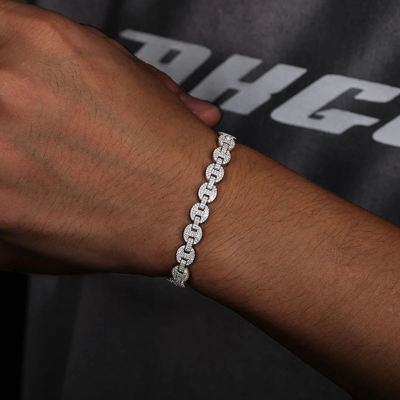 High Quality 6-10mm Bracelet Micro Setting Full Moissanite Pig Nose Chain Hip Hop Fine Jewelry For Men Women | NoxLumin