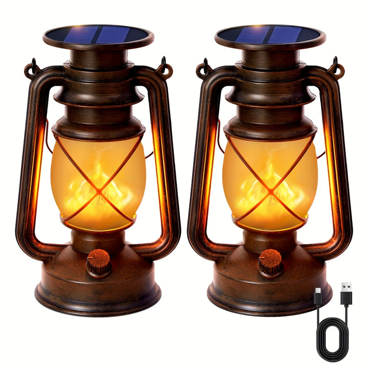 Vintage Solar Lantern Outdoor, Auto On/Off LED Flickering Flame &amp; Stable Light, IPX5 Waterproof, Hanging &amp; Tabletop Decorative Lamp | NoxLumin