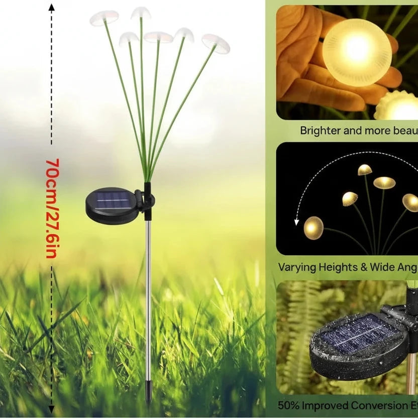 Size chart of Lampes solaires LED champignon/méduse à piquer, décoration de jardin extérieur, allumage/extinction automatique, couleurs de lumière chaude/RVB, 600 mAh, étanches IP65 pour terrasse, pelouse et jardin.