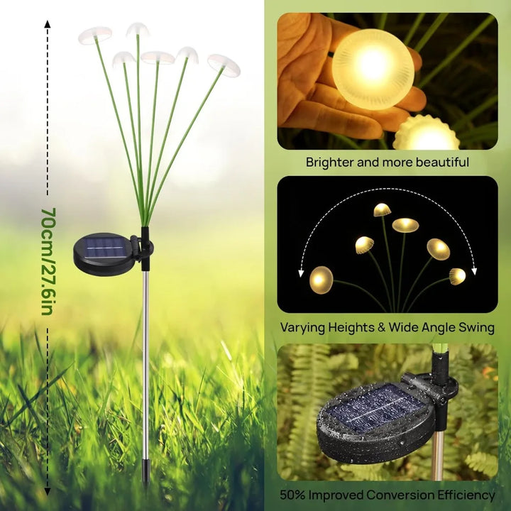 Solar Mushroom/Jellyfish LED Stake Lights Outdoor Garden Decor, Auto On/Off, Warm/RGB Light Colors, 600mAh, IP65 Waterproof for Patio, Lawn &amp; Yard | NoxLumin