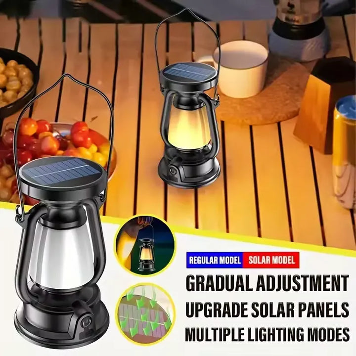 Solar &amp; USB Rechargeable Vintage LED Camping Lantern | Dimmable Portable Tent Light | Adjustable Color Temperature (3000-5000K) | NoxLumin