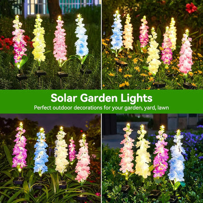 Solar Delphinium Flower Lights, 27-inch, 600mAh, IPX5 Waterproof, 8-12H Garden Decor