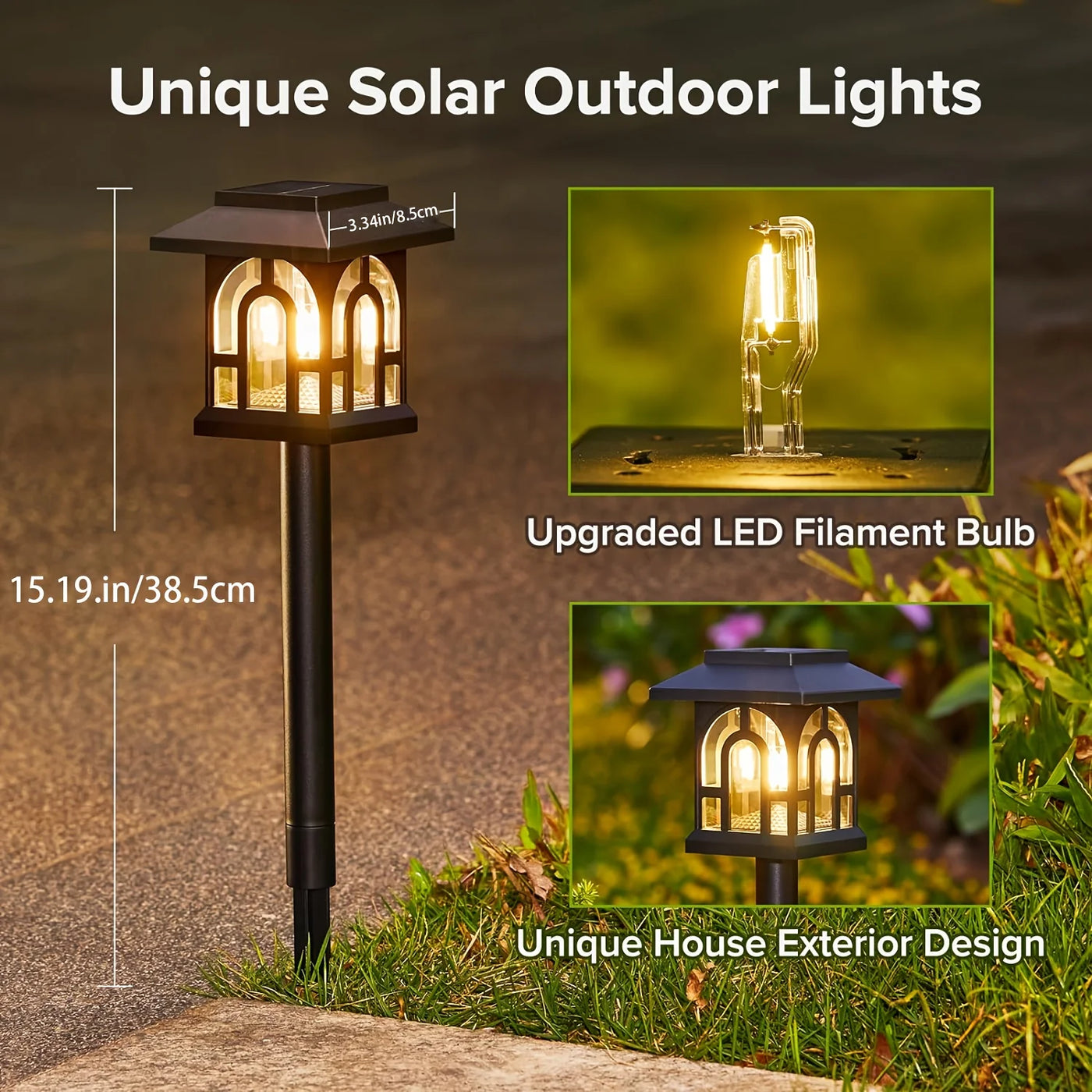 Mini House-Shaped Solar Pathway Lights Outdoor,  600mAh 8-10H Warm White LED Solar Powered Lights for Yard, Lawn, Path | NoxLumin