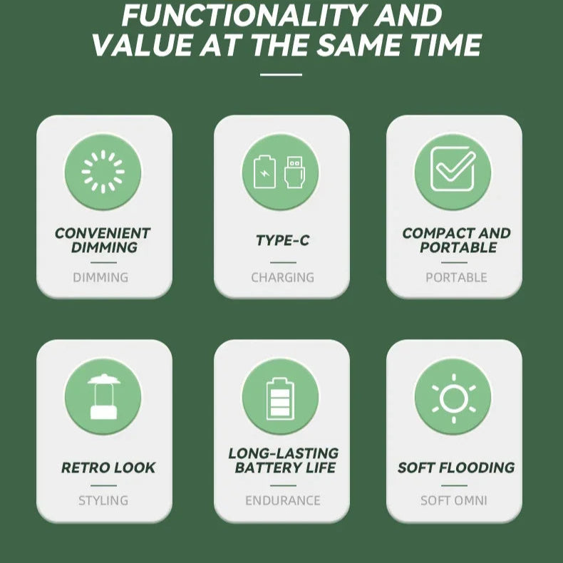 lanterne de camping vintage à led, rechargeable par énergie solaire et usb | lampe de tente portable à intensité variable | température de couleur réglable (3000-5000k) - NoxLumin - 19