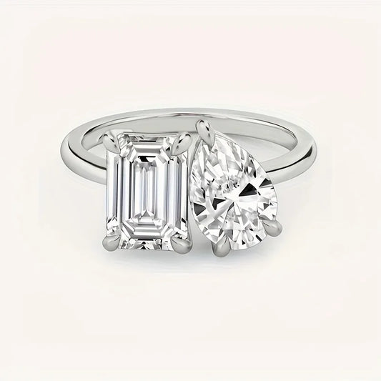 3CT Cushion Pear Cut Moissanite Engagement Ring, Moissanite Ladies Promise Wedding Band