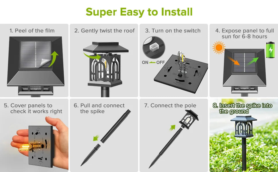 mini house-shaped solar pathway lights outdoor,  600mah 8-10h warm white led solar powered lights for yard, lawn, path - NoxLumin - 10