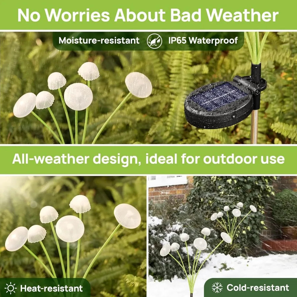 Solar Mushroom/Jellyfish LED Stake Lights Outdoor Garden Decor, Auto On/Off, Warm/RGB Light Colors, 600mAh, IP65 Waterproof for Patio, Lawn & Yard | NoxLumin