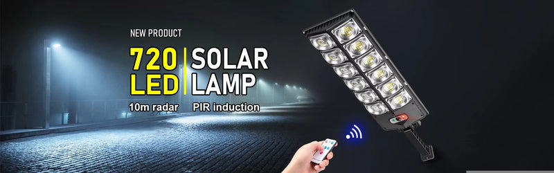 éclairage solaire commercial | 720 led, 6000 lumens, batterie 6800 mah et panneau solaire intégré | lampe télécommandée pour cour/jardin - NoxLumin - 1