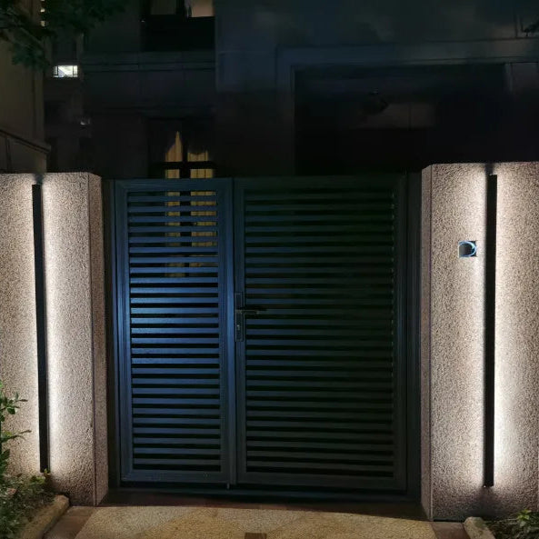 Dimmable Outdoor Black Up/Down Long Strip LED Wall Light with Remote, AC 85-265V IP65 Waterproof 350 Lumens, for Commercial & Residential Buildings like Hotel, Commercial Spaces, Porch, Garage, Villa, Garden & Patio | NoxLumin