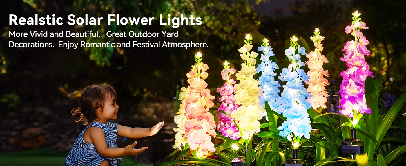 solar delphinium flower lights, 27-inch, 600mah, ipx5 waterproof, 8-12h garden decor - NoxLumin - 2