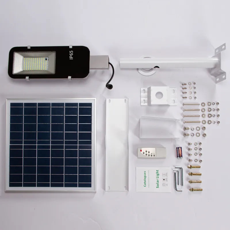 Farola y foco LED solar de aluminio con control remoto para puertas, patios y zonas de seguridad exteriores