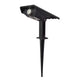 Luz solar negra de alta potencia para árbol con panel solar integrado, cabezal ajustable y estaca larga sobre fondo blanco