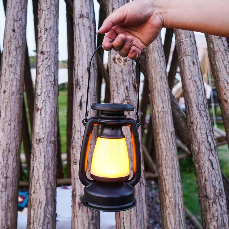 Dimmable camping lantern feature graphic showing adjustable color temperature from warm 3000K to cooler 5000K white light