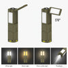 Rechargeable camping lantern feature view showing multiple rotatable LED heads for adjustable directional and flood lighting