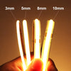 Breitenvergleich von COB-LED-Lichtschläuchen mit leuchtenden Streifen in 3 mm, 5 mm, 8 mm und 10 mm