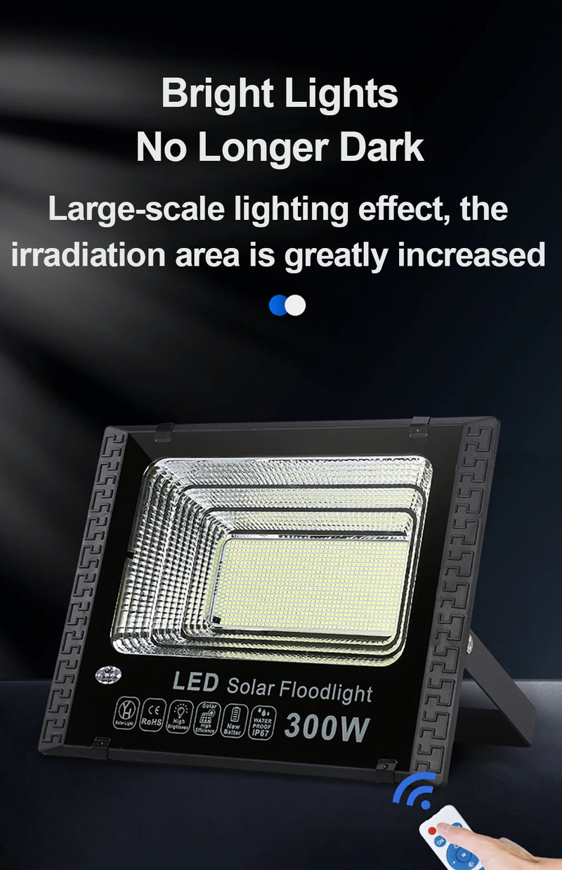 Commercial solar light shown as high-output illumination for a garden, yard, driveway or other large exterior area