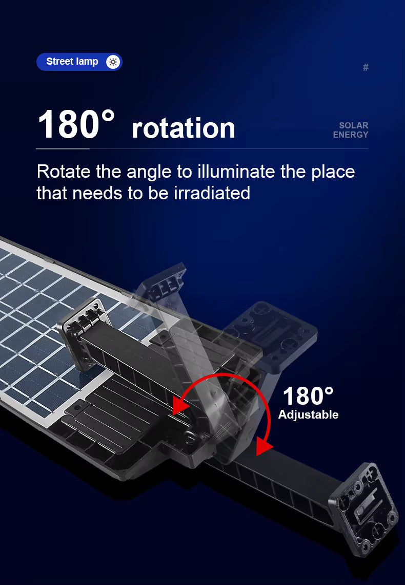 Commercial solar lighting installation graphic showing elevated wall placement for wide outdoor coverage