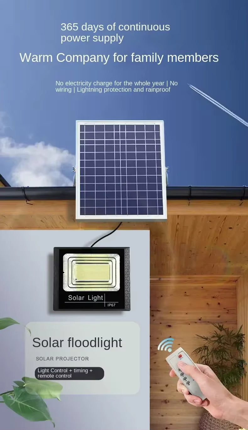 Close product view of a commercial solar street light showing its dense LED array and durable outdoor housing