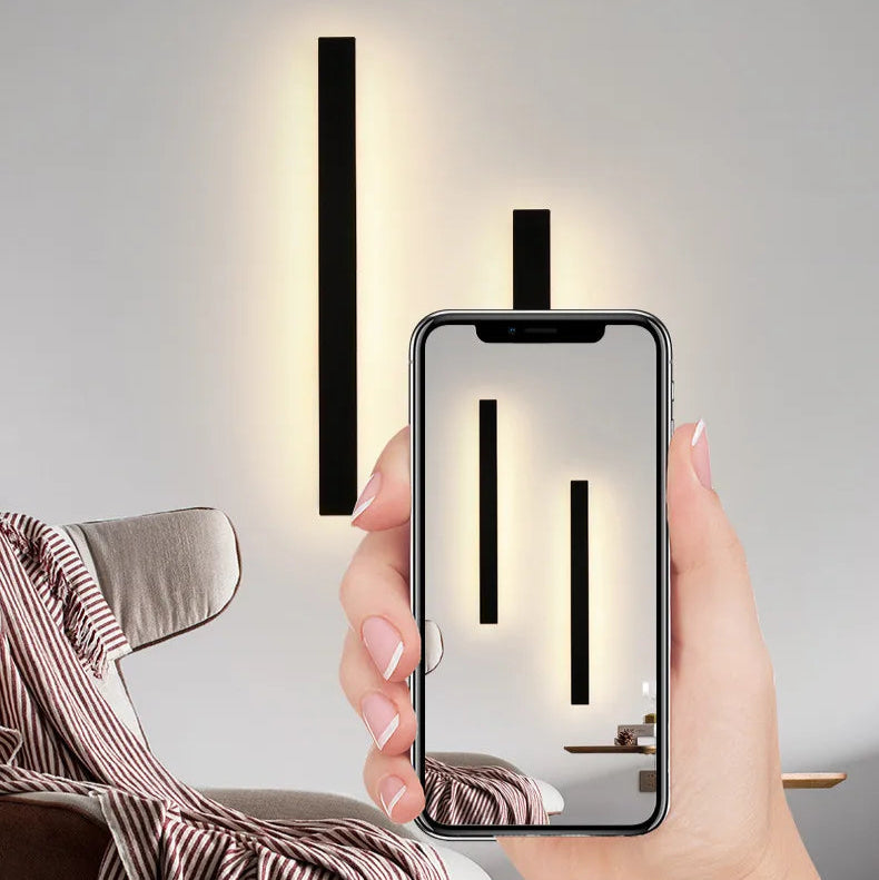Dimmable outdoor wall light feature graphic highlighting adjustable illumination from the long LED strip fixture