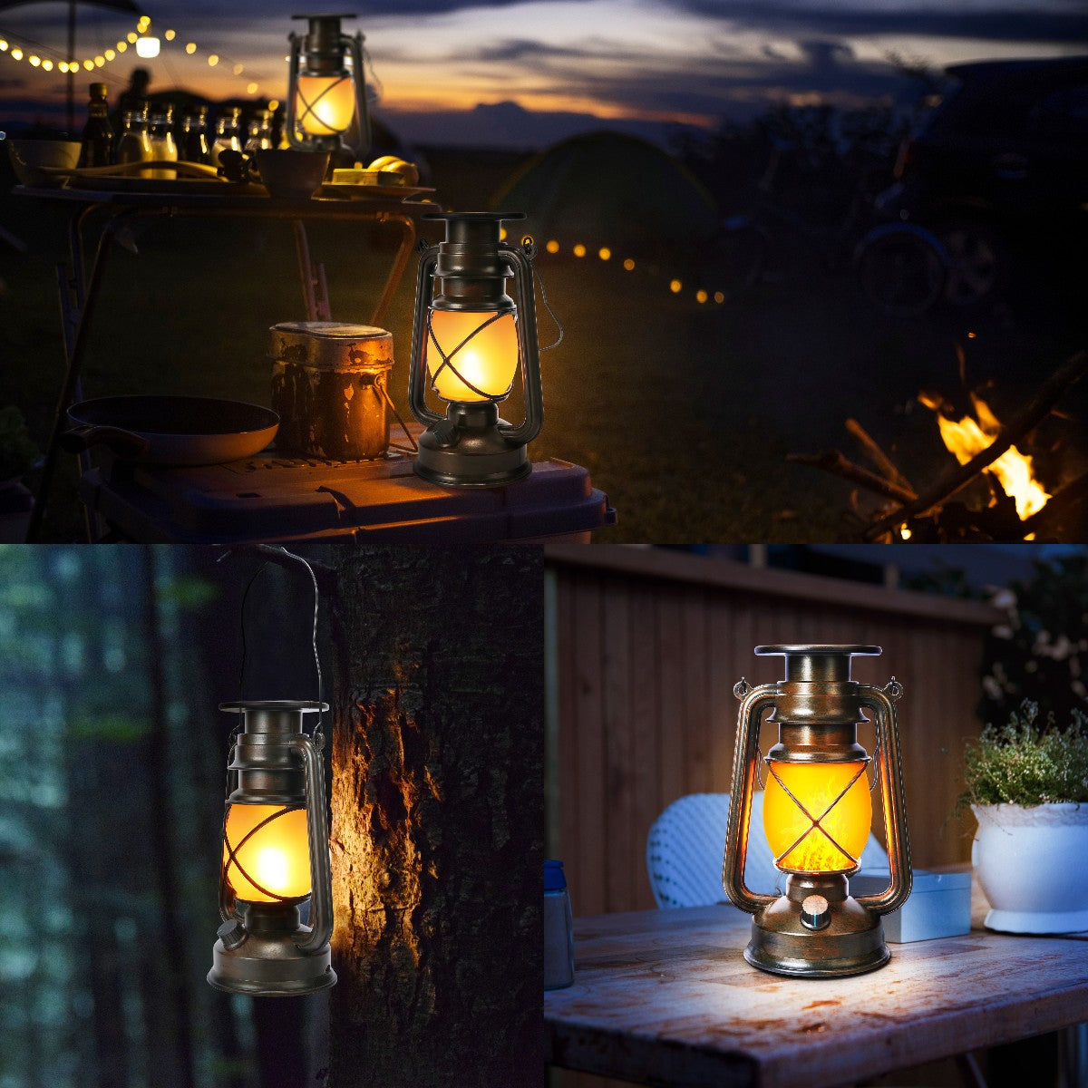 Vintage Solar Lantern Outdoor, Auto On/Off LED Flickering Flame & Stable Light, IPX5 Waterproof, Hanging & Tabletop Decorative Lamp | NoxLumin