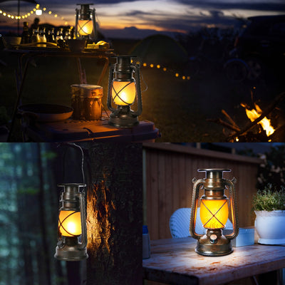 Vintage Solar Lantern Outdoor, Auto On/Off LED Flickering Flame & Stable Light, IPX5 Waterproof, Hanging & Tabletop Decorative Lamp