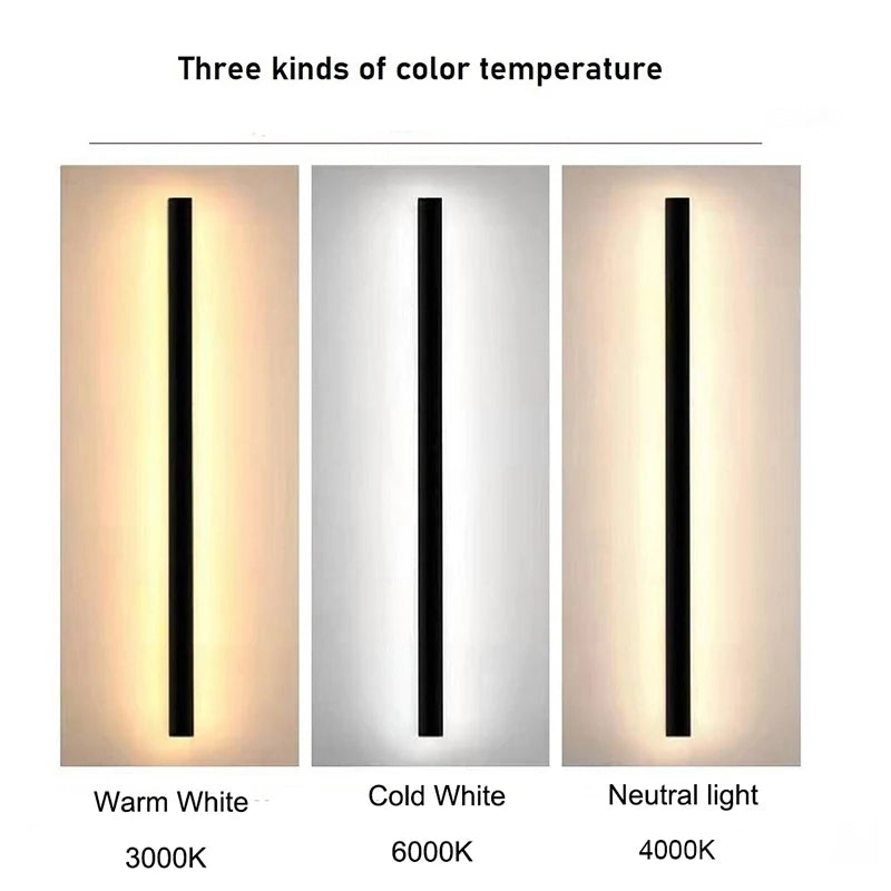 IP65 outdoor LED wall light casting a modern vertical beam effect on an exterior wall at night