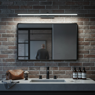 LED wall light in industrial loft bathroom