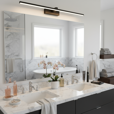 LED wall light in luxury master bathroom