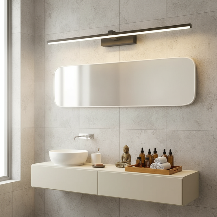 LED wall light in spa-like bathroom | NoxLumin