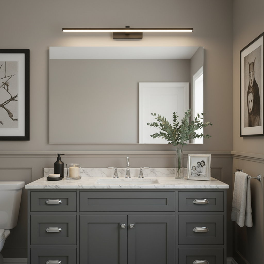 LED wall light in transitional American bathroom | NoxLumin