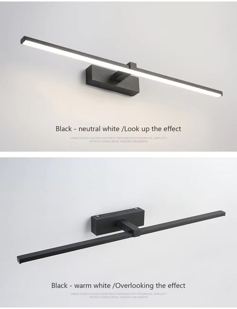 Linear LED wall light providing focused mirror illumination for makeup, shaving and everyday grooming