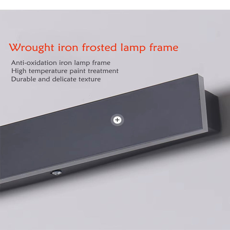 Outdoor linear LED wall light product detail showing the mounting base and elongated lamp body