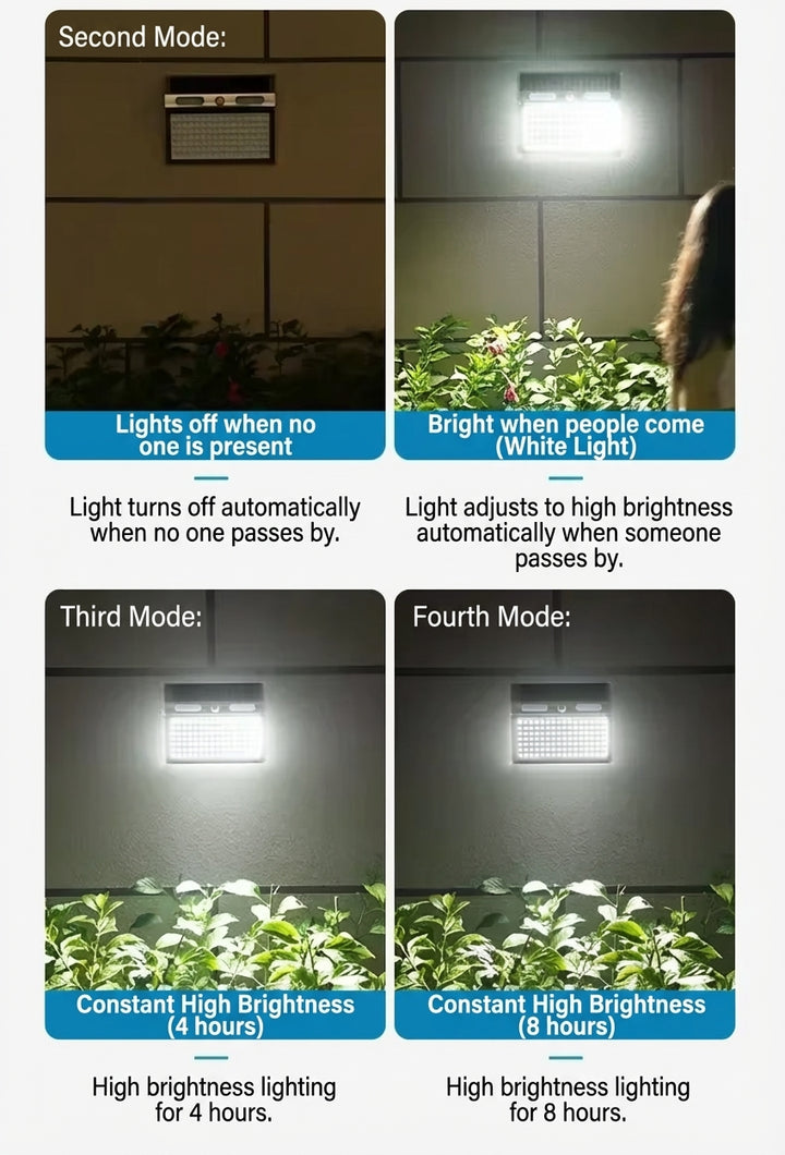 lámpara solar de pared con sensor de movimiento - luz de seguridad de 112 led, ip65 resistente al agua, 4 modos, batería de 2200 mah - NoxLumin - 7