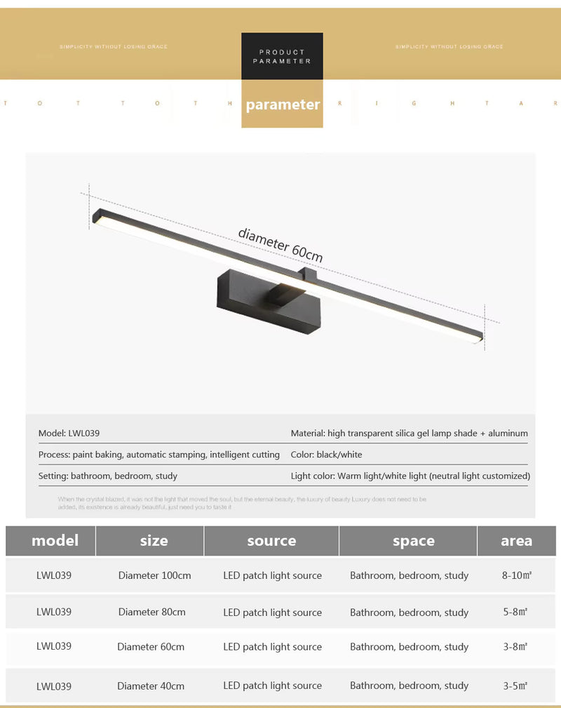 Detailed product view of a linear LED bathroom wall light showing its elongated lamp body and mounting structure