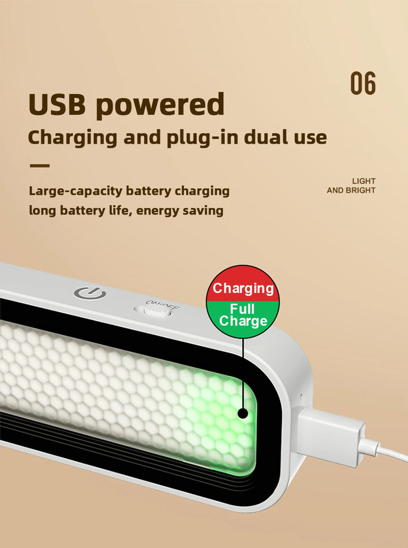 Slim magnetic LED lamp positioned as focused task lighting above a desk or computer monitor