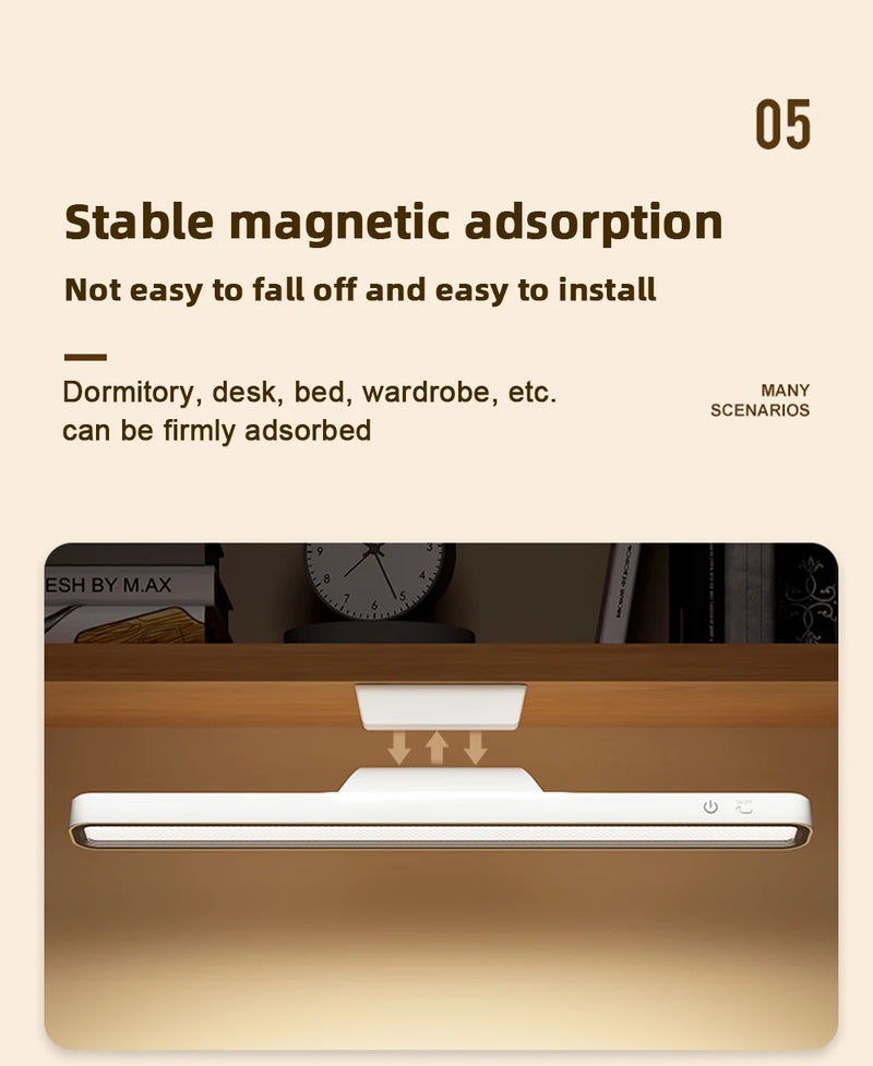 Rechargeable magnetic LED lamp providing soft directional light for bedside reading and nighttime use