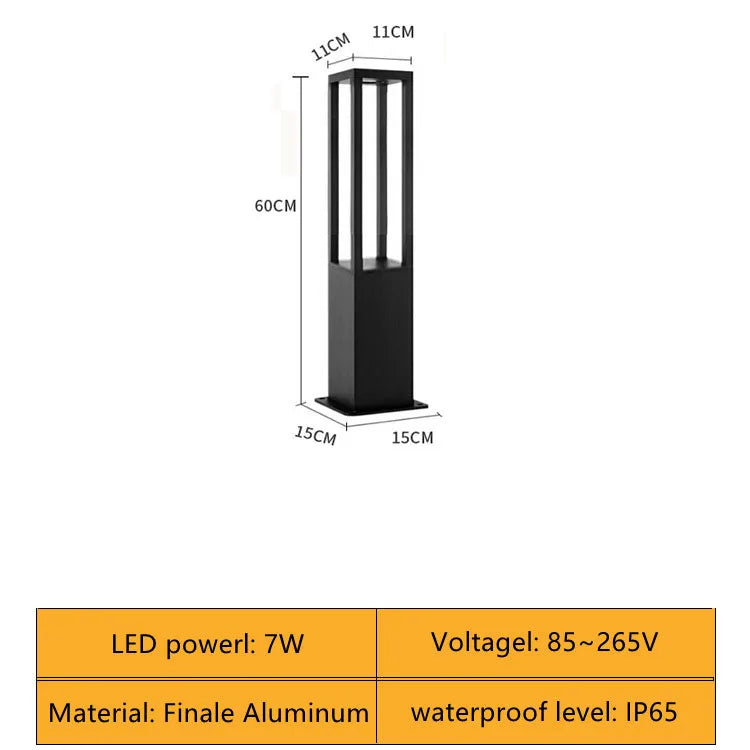 Baliza LED exterior negra de altura media para senderos, patios y paisajes residenciales
