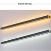 Linear outdoor LED wall light shown with mounting hardware and components for exterior wall installation