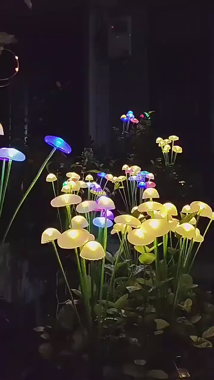 Solar Mushroom/Jellyfish LED Stake Lights Outdoor Garden Decor, Auto On/Off, Warm/RGB Light Colors, 600mAh, IP65 Waterproof for Patio, Lawn &amp; Yard | NoxLumin