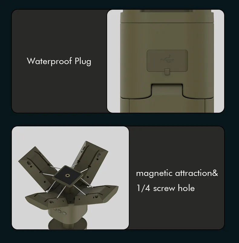Rechargeable camping lantern package contents showing the light and included charging and outdoor-use accessories