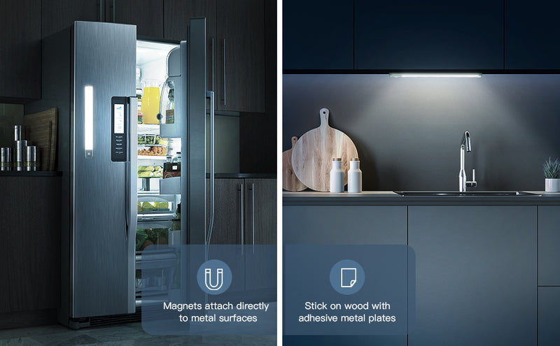 Rechargeable LED motion sensor cabinet light feature overview showing its slim bar design for wireless indoor task lighting