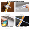 Four solar COB LED strip installation methods using mounting clips, adhesive, silicone, and cable ties