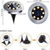 Close product view of a round solar disk light showing the stainless steel top, LED ring and integrated solar panel