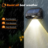 Solar fence light feature graphic showing daytime solar charging and automatic illumination after sunset